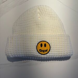 Drew House Cream Beanie with Yellow Smiley